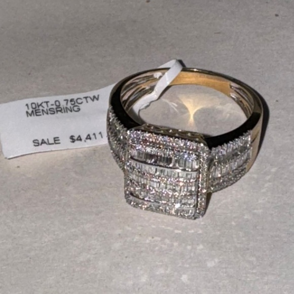 10k Solid Gold Real Certified Natural Diamond Engagement Wedding Ring for Men - Picture 3 of 5